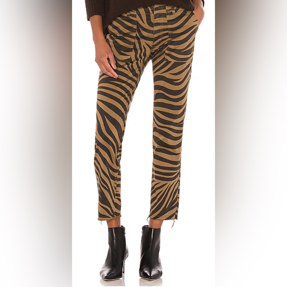 Nili Lotan 0 Jenna Pants Tiger Zebra Print Raw Hem Pocket